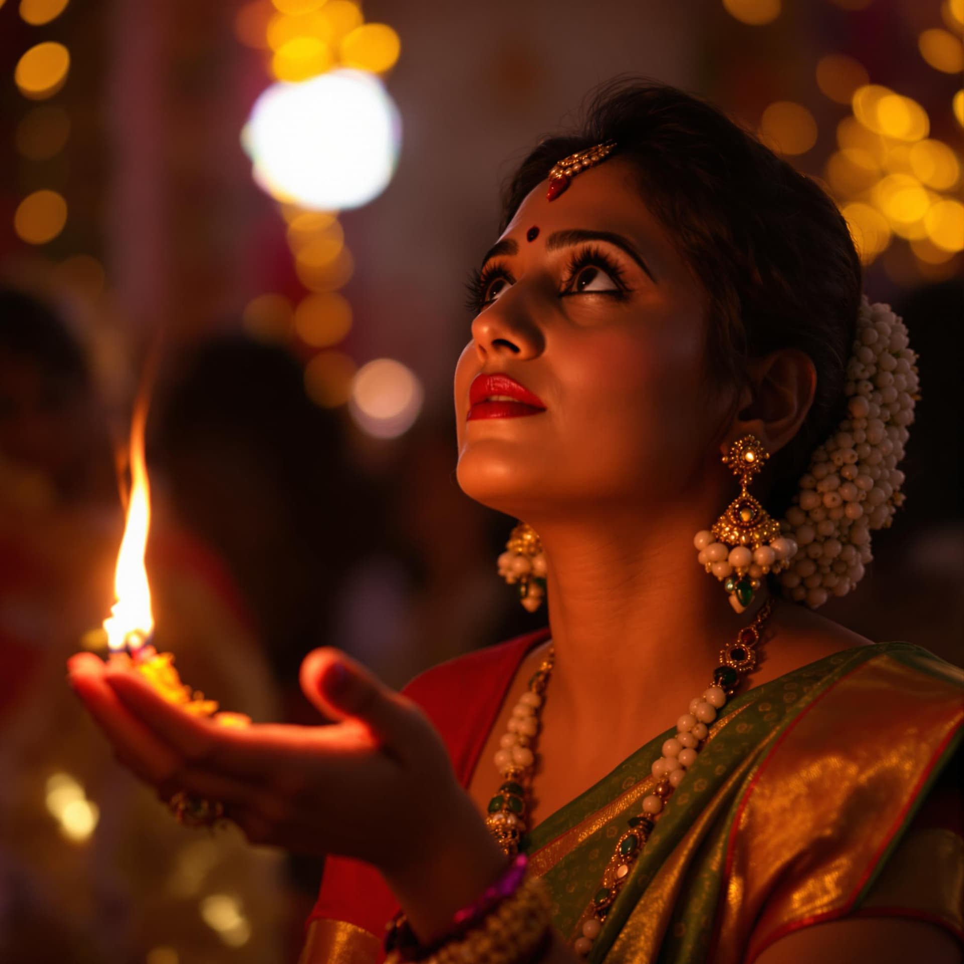AI generated: The image features a woman in traditional Indian attire, immersed in a moment of tranquility and spi...