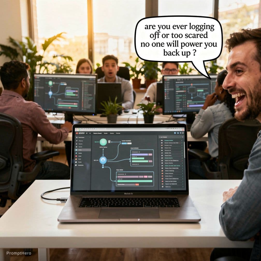 AI generated: A laptop running an automated Ai system considered as a colleague with a clear workflow being proces...