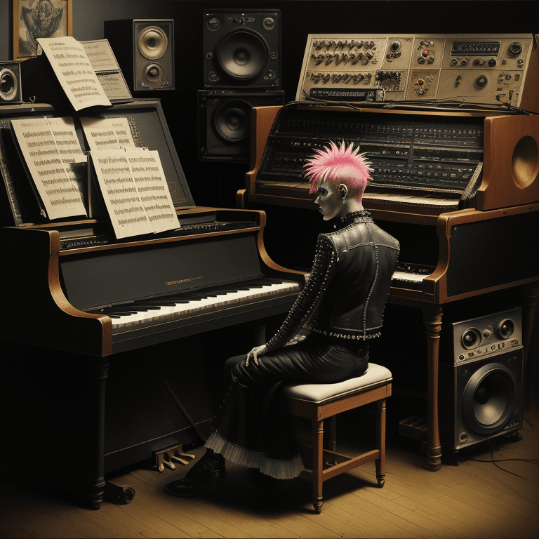 AI generated: music Album cover picture, punk, surreal art, oil picture, radio broadcast, piano, organ, radio stud...