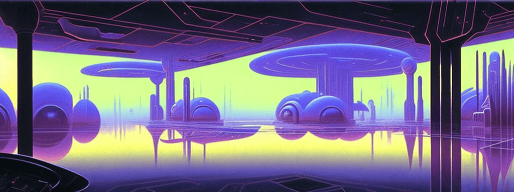 AI generated: a 3d detailed painting inspired by syd mead of a wet foggy futuristic desert town. inspired by techn...