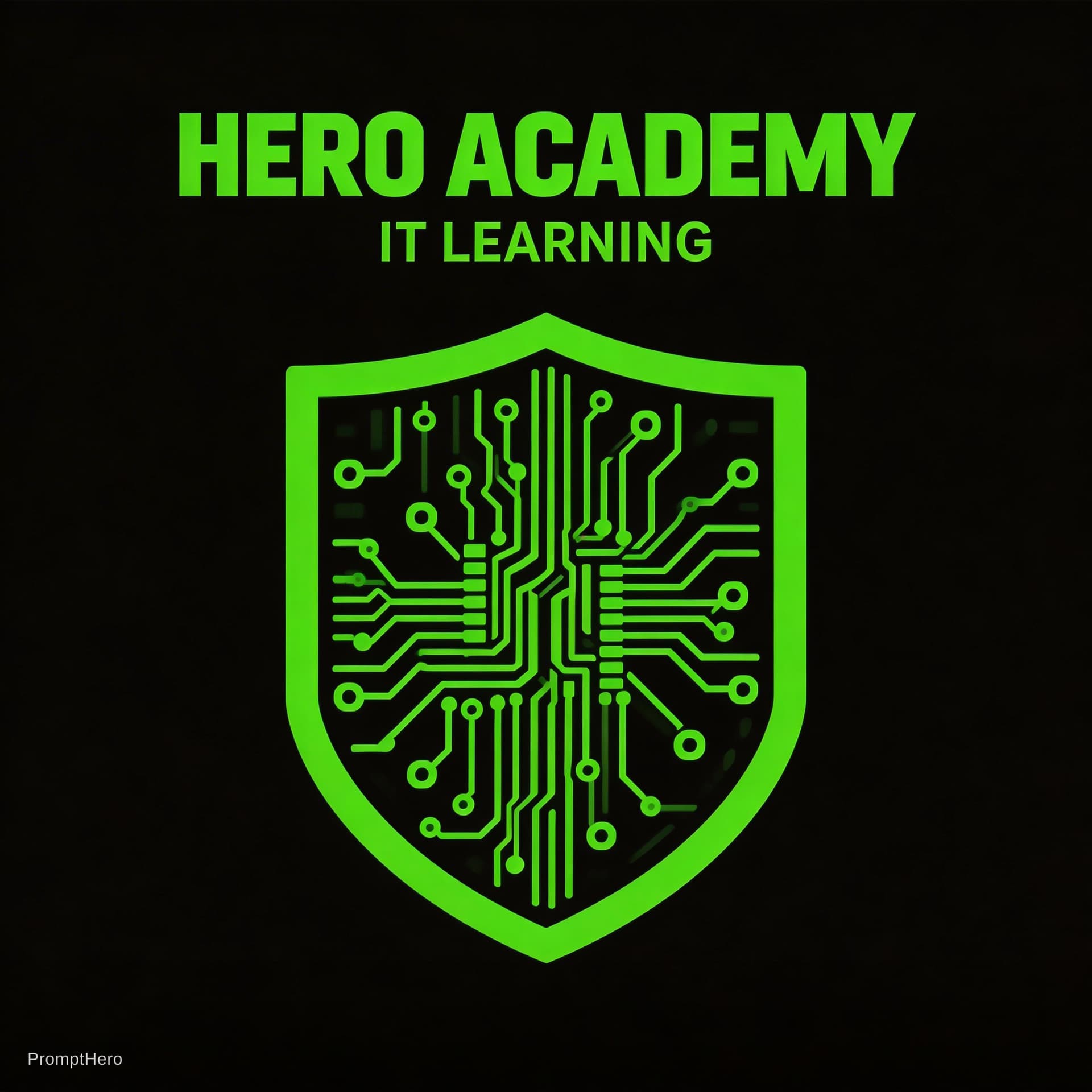 AI generated: create a logo for "hero academy" - learning IT in black and green format