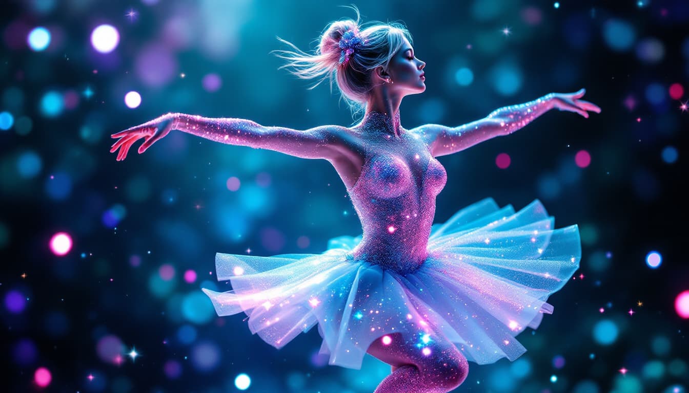 AI generated: Transparent ballerina, short hair and short skirt girl made glitter and sparkle
