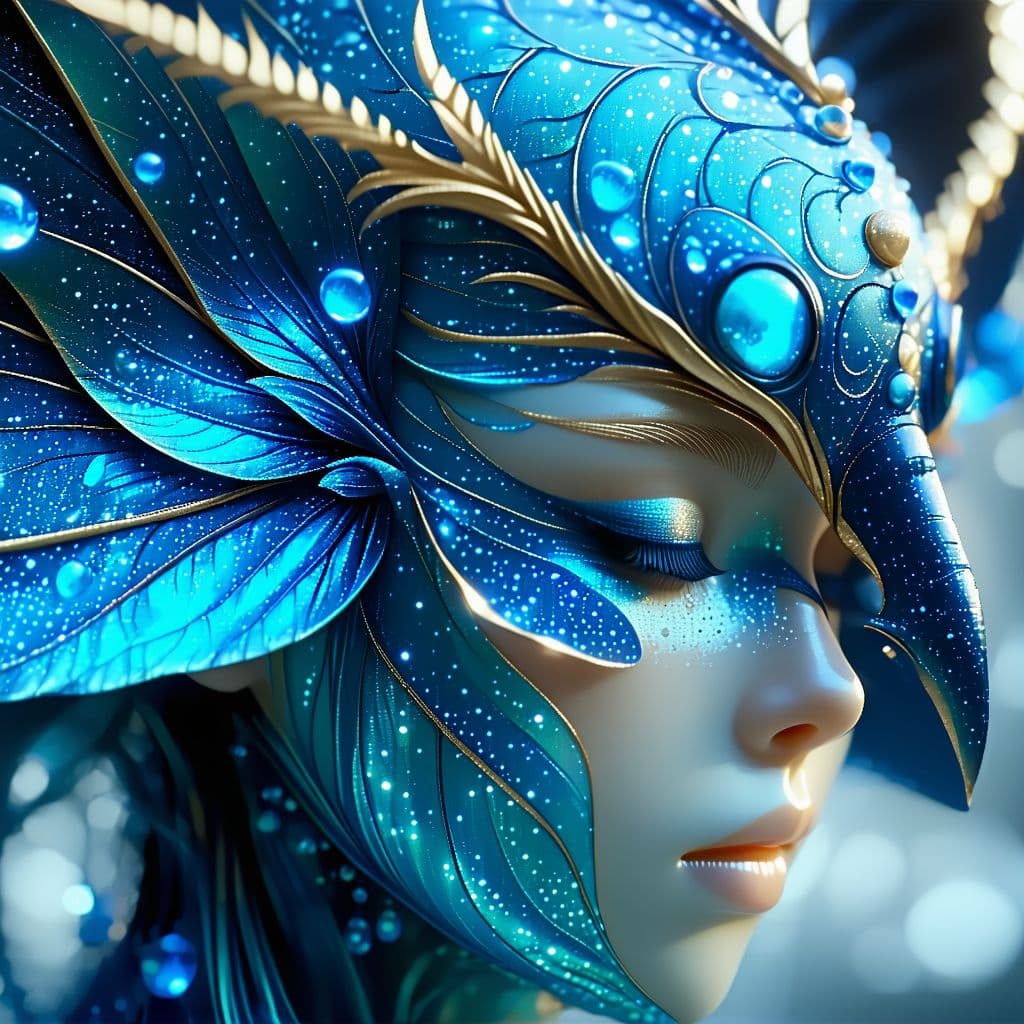 AI generated: oceanic preety Goddess close-up. phoenix head, nautilus, betta fish, bioluminiscent creatures, intri...
