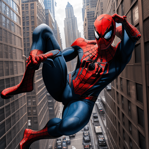 AI generated: spider-man swinging from building in New York City.