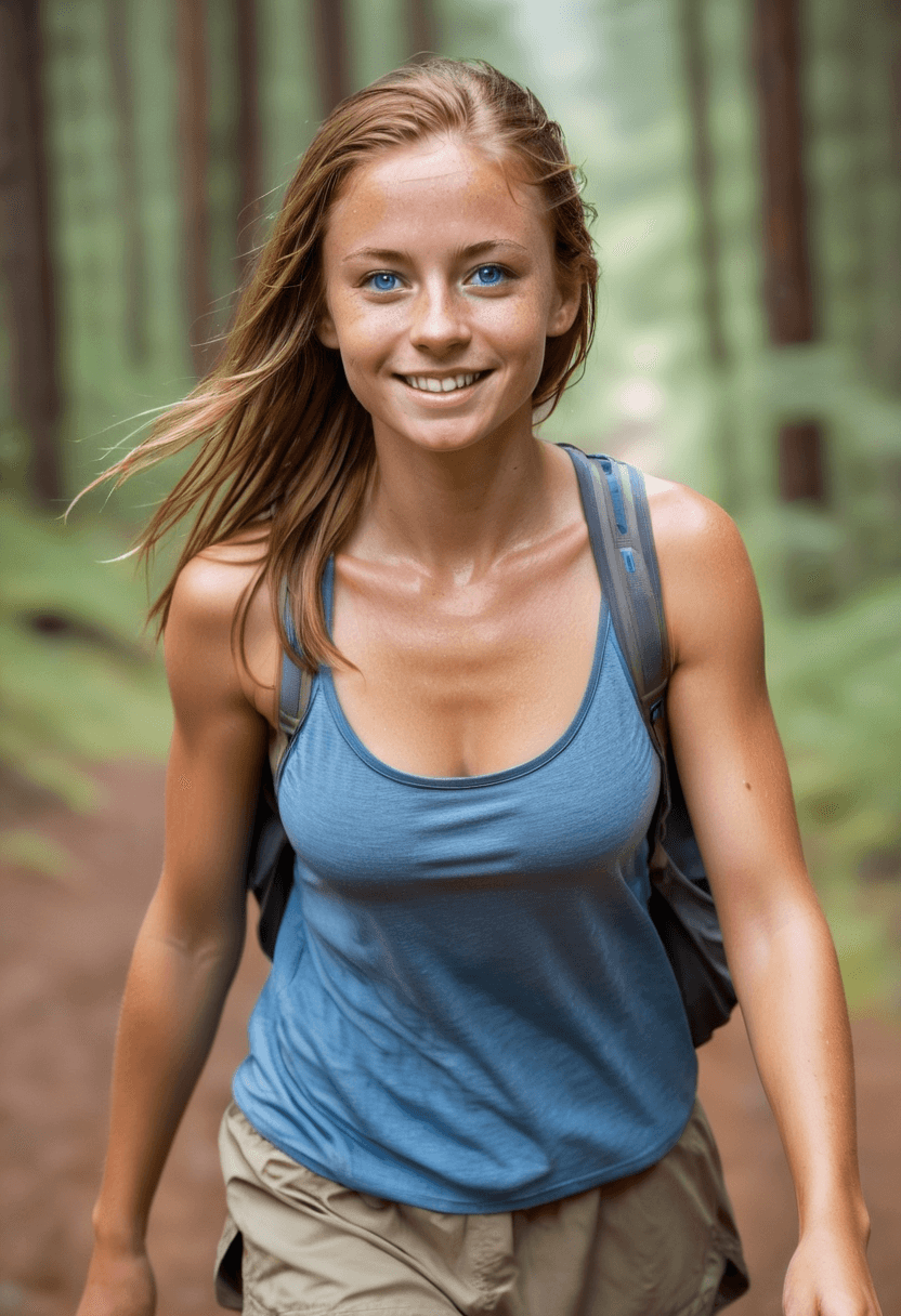 AI generated: HDR photo of beautiful young woman, happy and smiling, long bronze hair, light-blue eyes, fair compl...