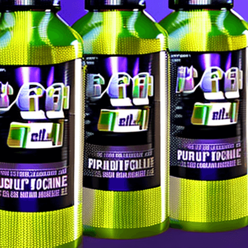 AI generated: white plastic Bottle of Medicine purple with label Cough Medicine, (dramatic lighting), ultra highre...