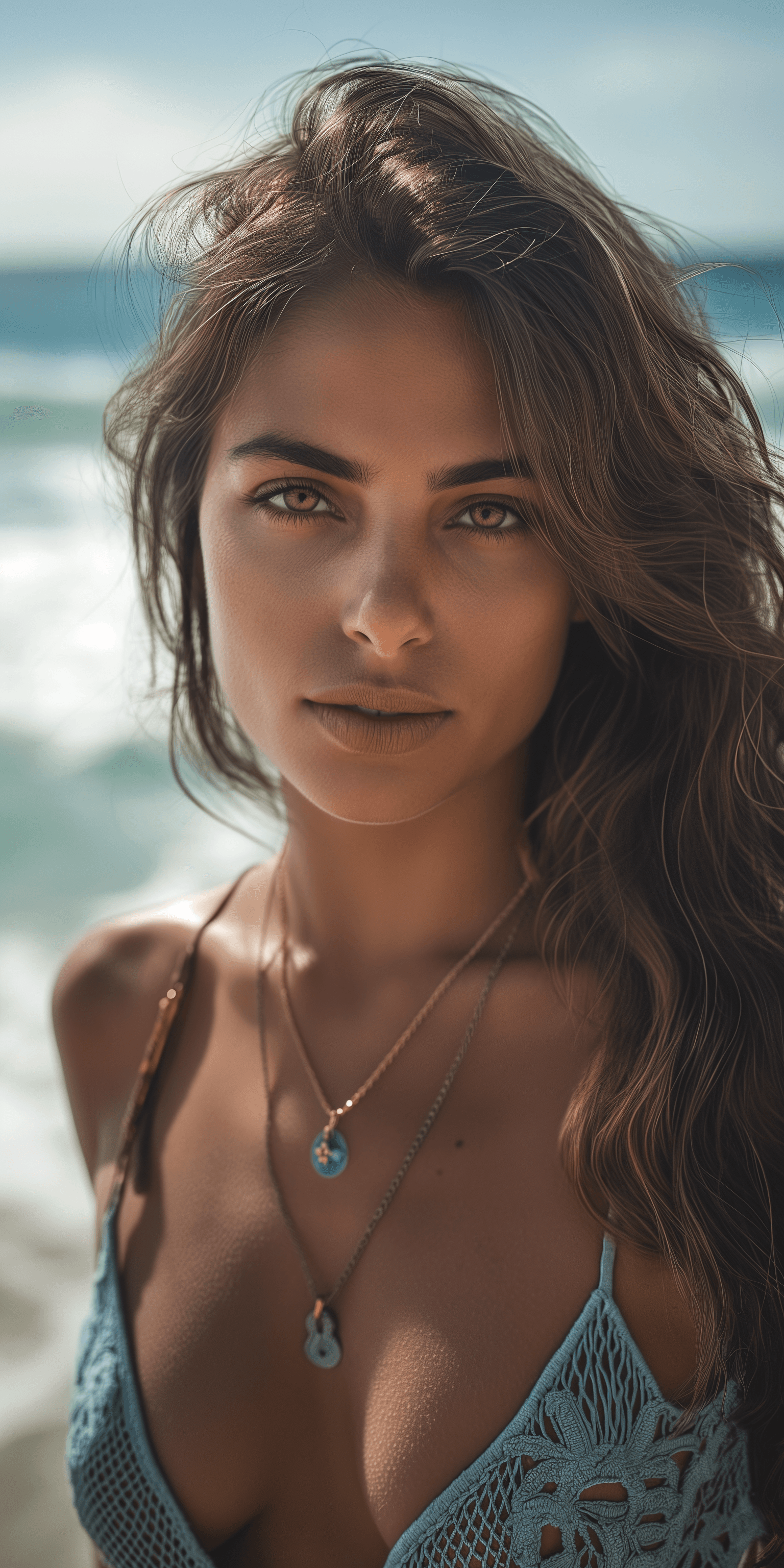 AI generated: a portrait photo of a Brazilain supermodel, photorealistic, beach, full body, optimal photography, n...