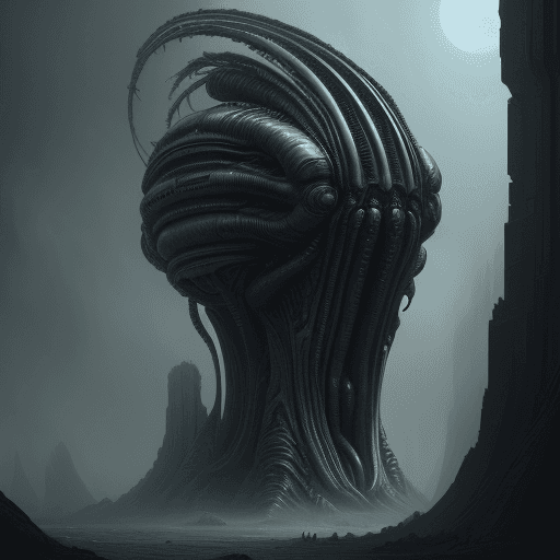 AI generated: Oscar winning detailed photography, cinematic scene, giger art style, alien scaceship, creative arch...