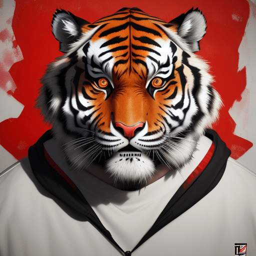 AI generated: Tiger Skull, Day of the Dead by Linyu Hong, off-white and red style, graffiti art, hyper-realistic d...