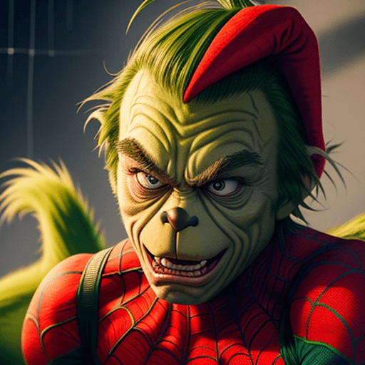 AI generated: THE GRINCH IN A SPIDER-MAN COSTUME 