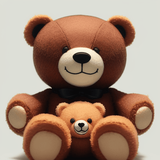 AI generated: Small bear with a toy that smiling 