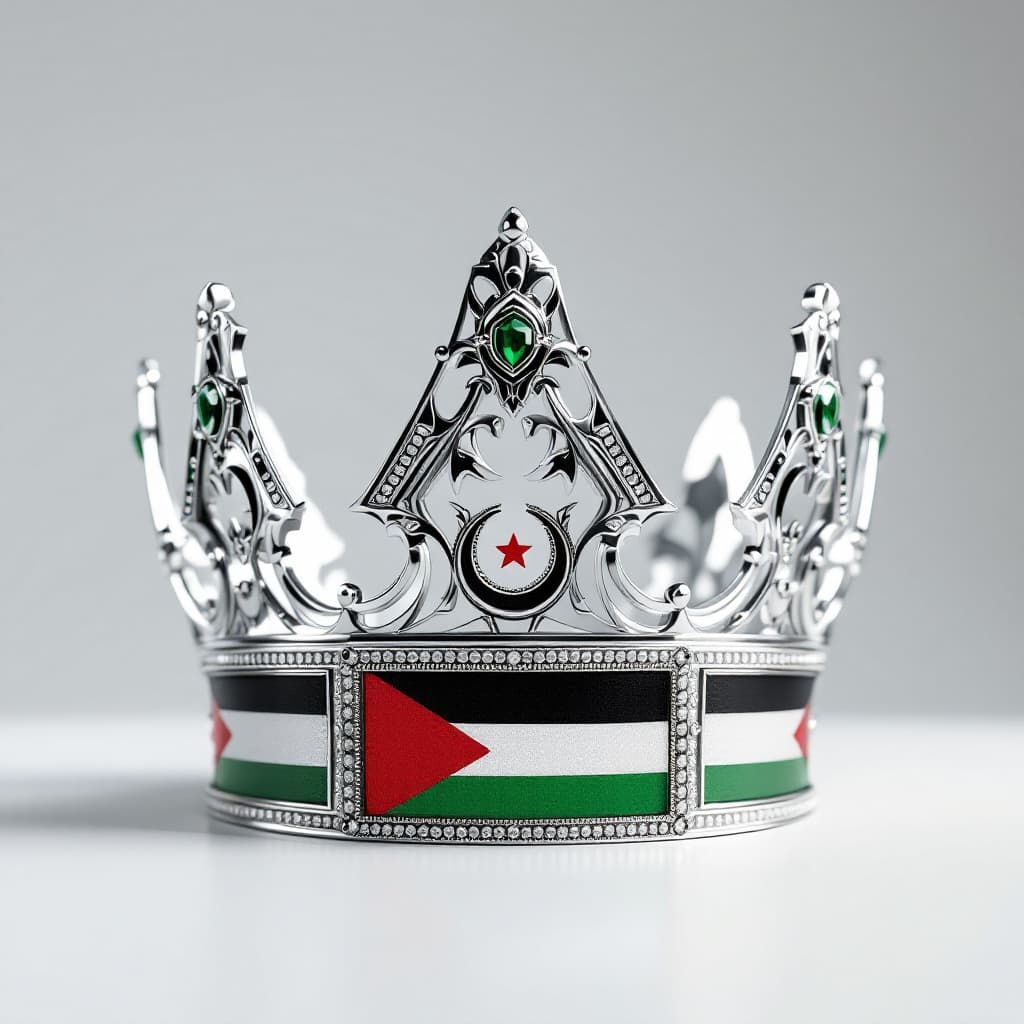 AI generated: Create a highly detailed, photorealistic image of a majestic crown designed for Palestine, symbolizi...