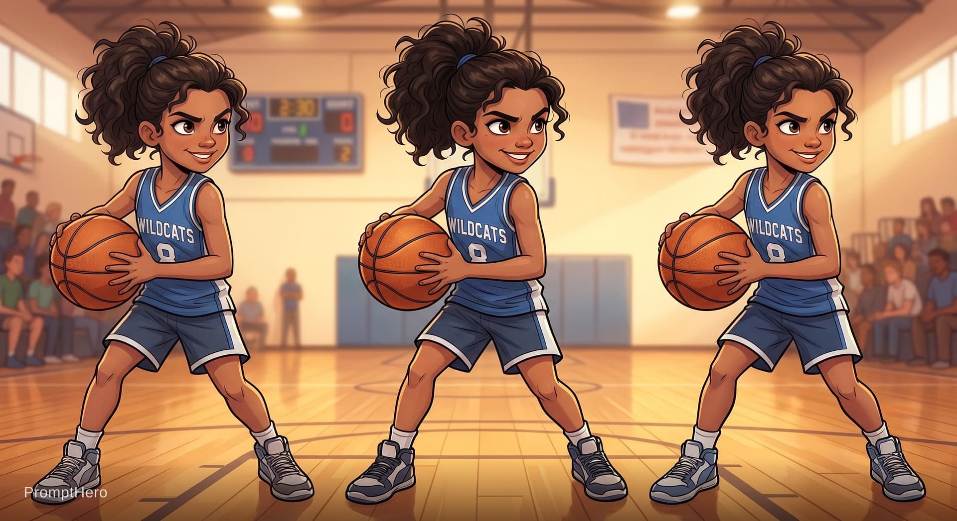 AI generated: a cartoon girl with a basketball ball in her hand, cartoon concept art, 2 d illustration, 2d illustr...