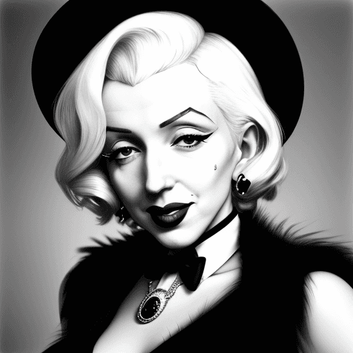 AI generated: Old black and white photography of (Marilyn Monroe: Marilyn Manson: 0.5), expensive jewelry, looking...