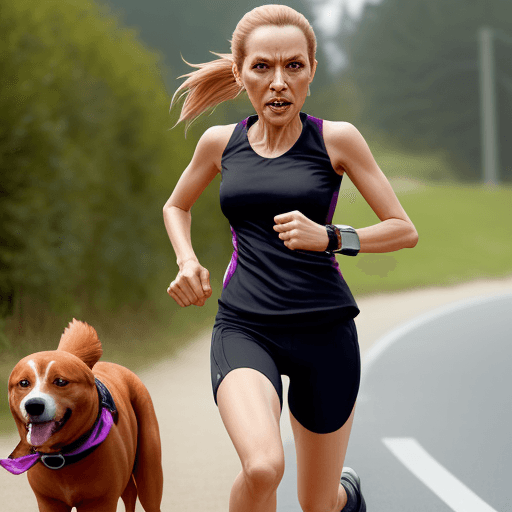 AI generated: running woman, dog, scarryface