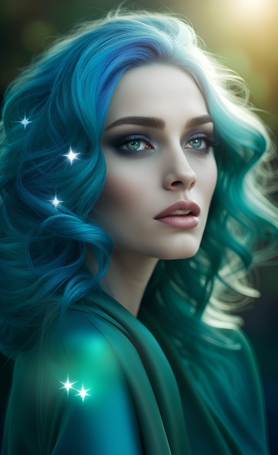 AI generated: An ethereal female alien being portrait, makeup, smooth, mesmerizing otherworldly beauty and enigmat...