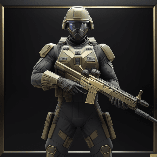 AI generated: A 3d futuristic cinematic soldier commando in a tactical suit and helmet is holding a futuristic rif...