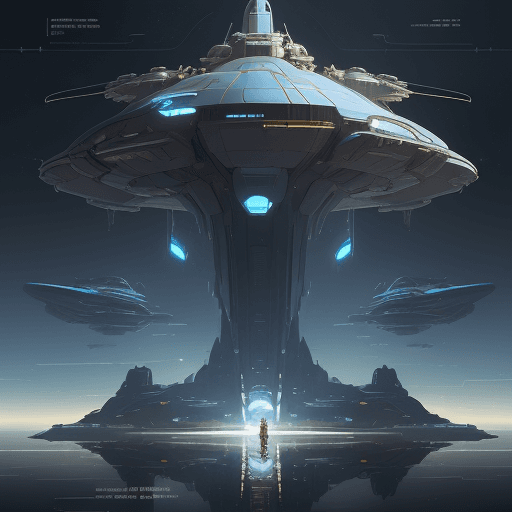 AI generated: sketches blueprint of futuristic sci-fi huge spacecraft, warp engines, formulas and annotations, sch...
