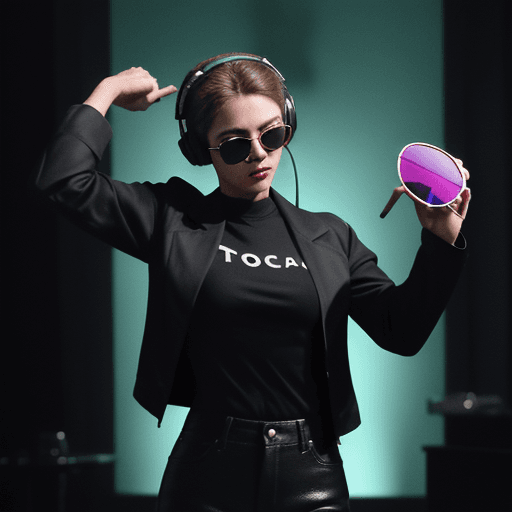 AI generated: action packed, The image features a (monkey wearing a tosca jacket:1.3), a black shirt, and a pair o...