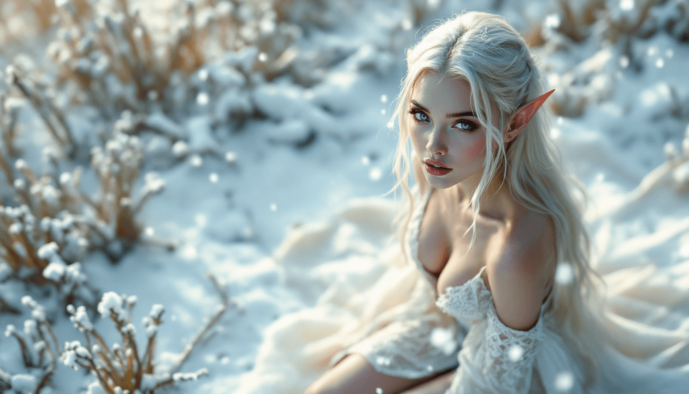 AI generated: elf girl. zelda. small elf ears. long platinum blonde hair. full lips. lips pressed together. beauti...