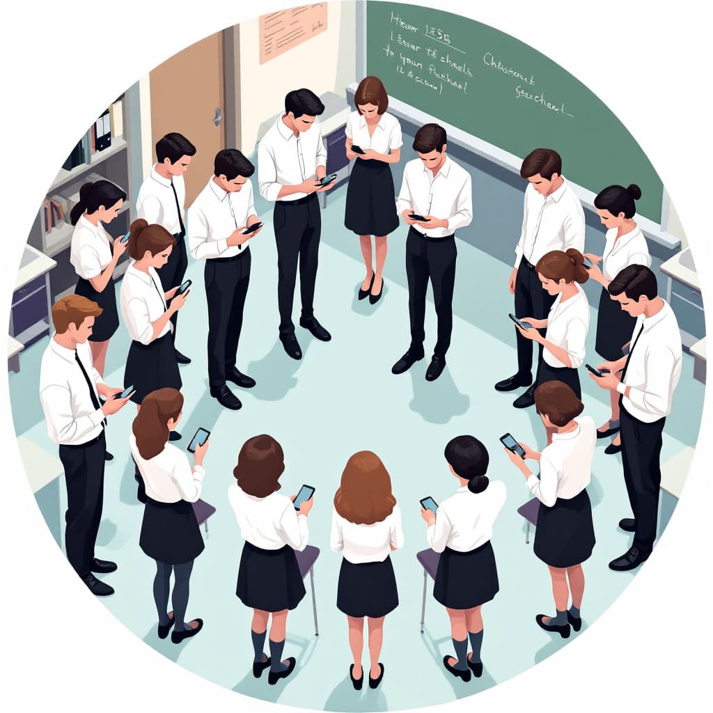 AI generated: “A circular infographic logo in a delicate cartoon style, depicting a nostalgic 1960s high school cl...