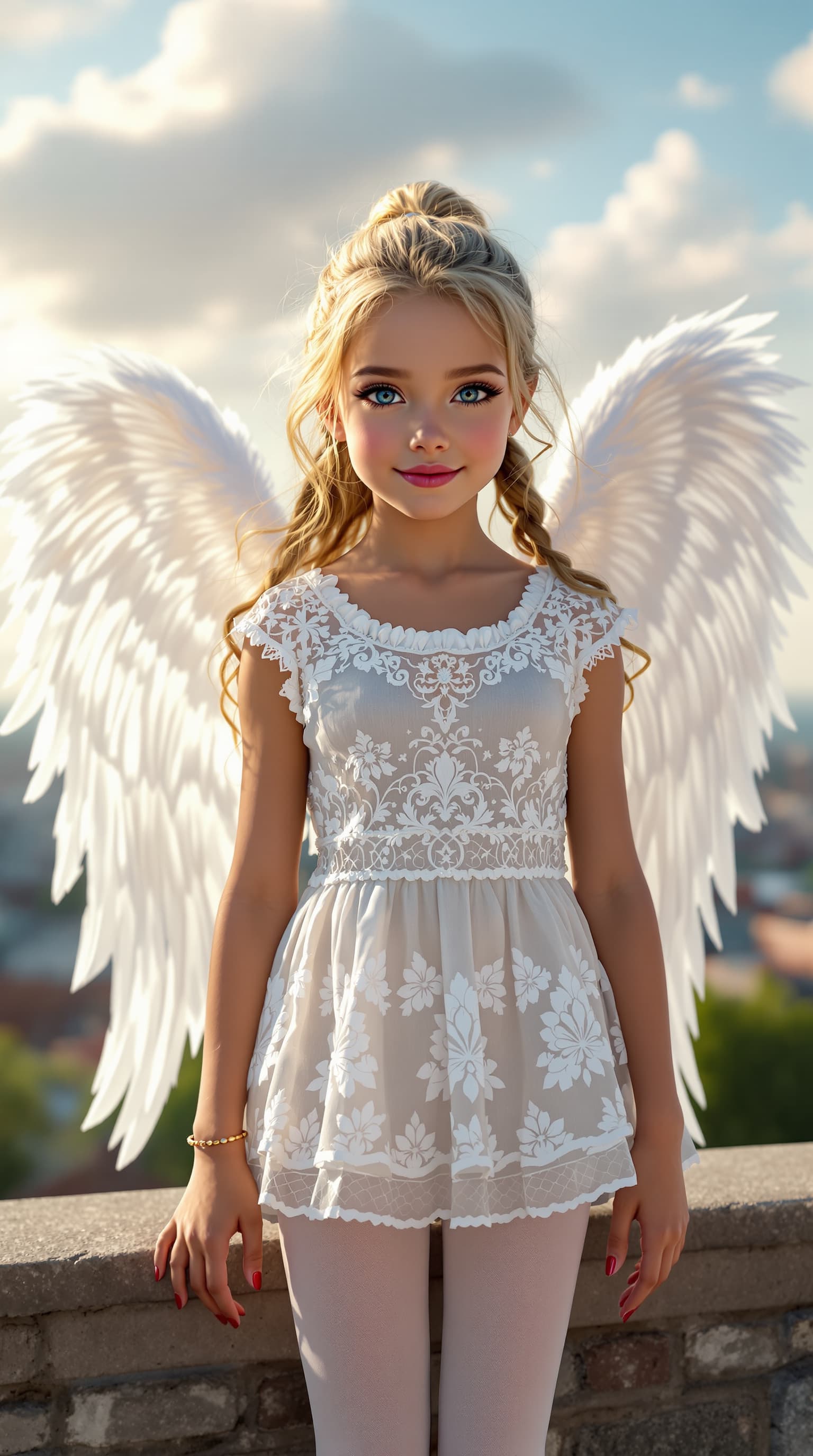 AI generated: A professional photograph captures the most beautiful third-grade girl in the world as a guardian an...
