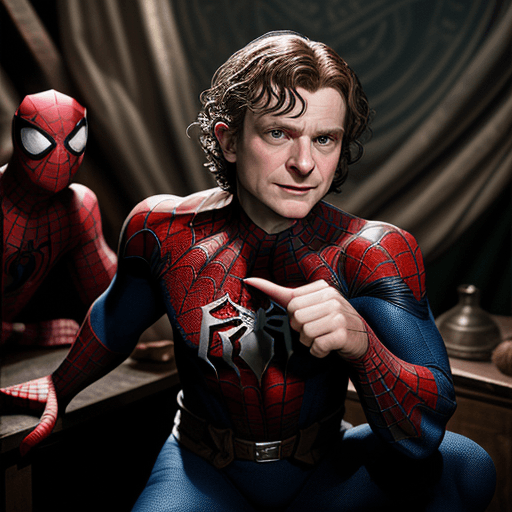 AI generated: spiderman Bilbo Beggins :: Lord of rings, John Tolkien, ultra-wide shot, photorealistic, studio ligh...