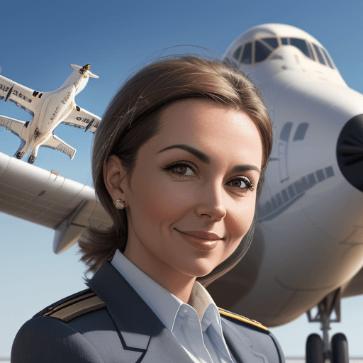 AI generated: a portrait of a proud pilot, in the background is a flying airliner, also flying ducks are infront o...