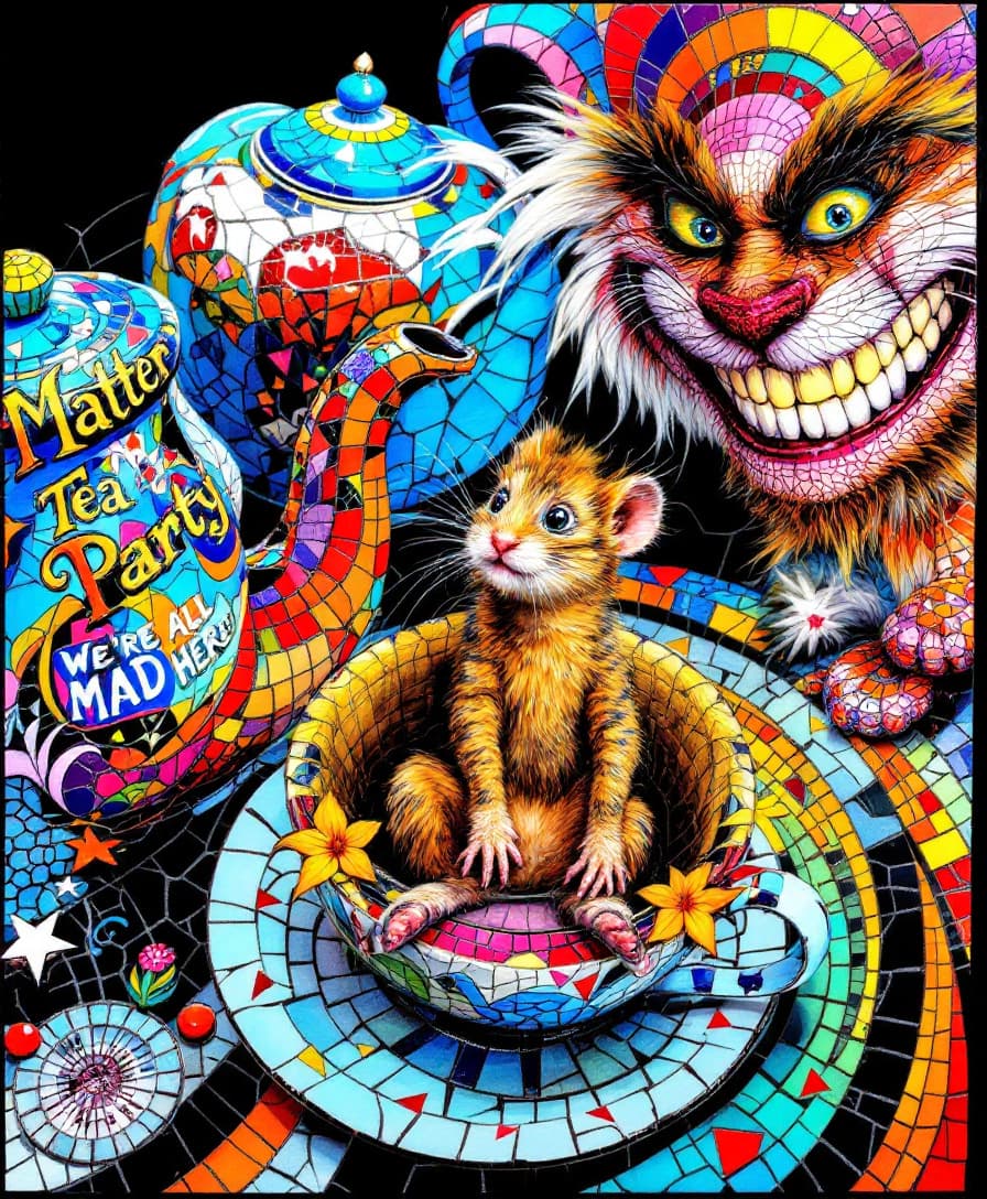 AI generated: 3D HDR Trippy Hippie Soho Boho influenced  coffee table mosaic featuring intricately detailed psyche...