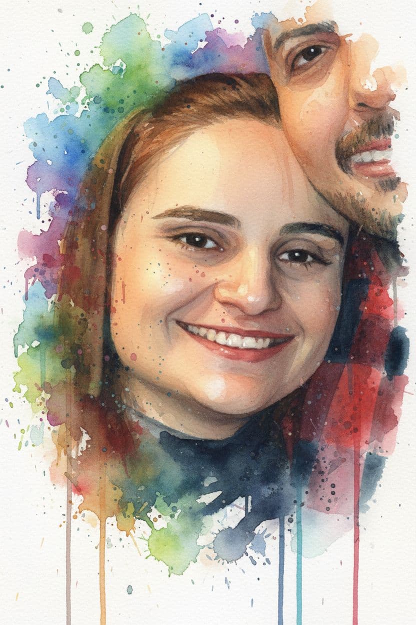 AI generated: Watercolor portrait of a woman, free brushwork --chaos 75 --ar 1:2 --style raw --profile rsy6uq9 --s...