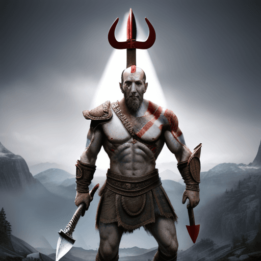 AI generated: president macron as god of war