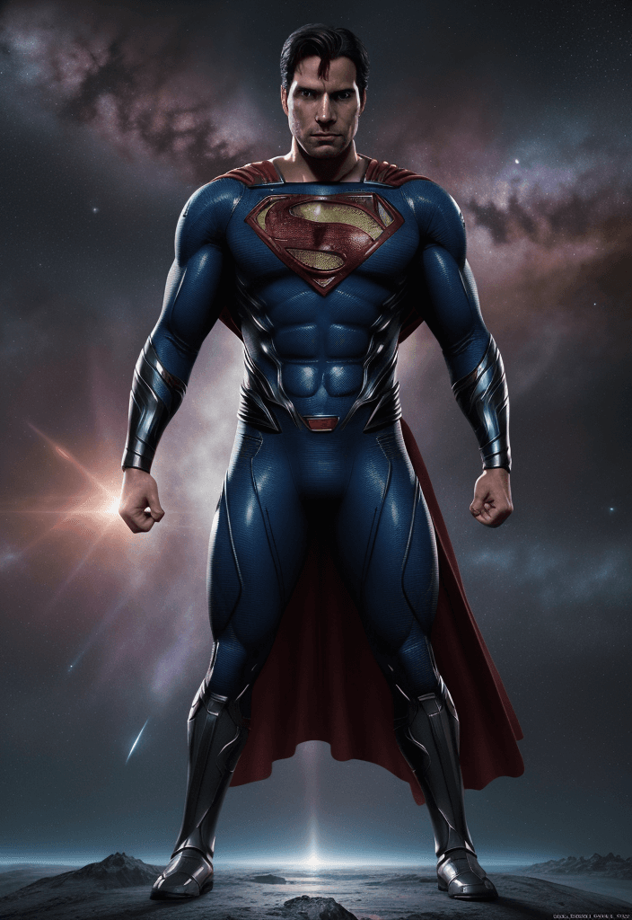 AI generated: Full length portrait. Man of SteelSuperman posing in outer space for Camera. cgsociety, dc comics, u...