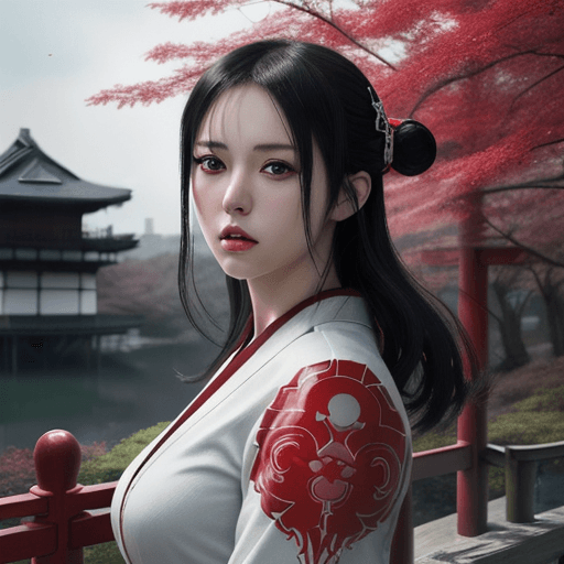 AI generated: painting, fantasy, japan, anime, in the style of realistic hyper-detailed rendering, dark white and ...