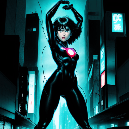 AI generated: will-o'-the-wisp, young female superhero, japanese girl, short messy black hair, black powers, inspi...