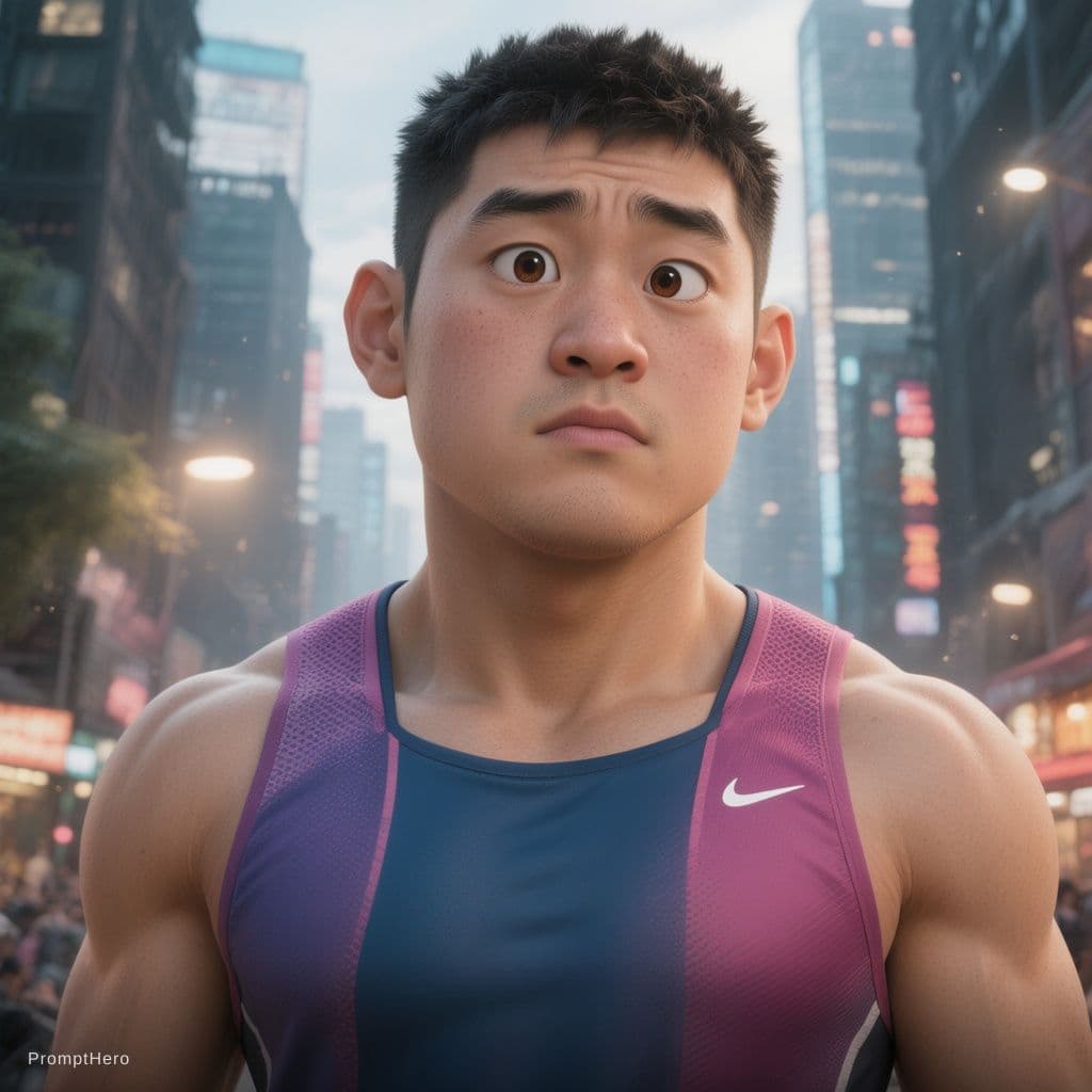 AI generated: funny chinese anime boy, athletic build, short hair, sportswear, comedy character, urban supernatura...