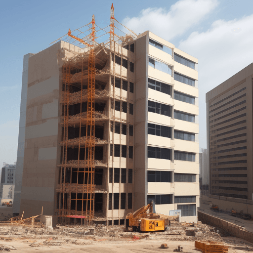 AI generated: A building under construction with a confused builder
