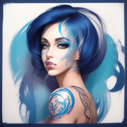 AI generated: beauty beauty model tattoo designs by karimah, hair coloring for a woman, in the style of silkscreen...