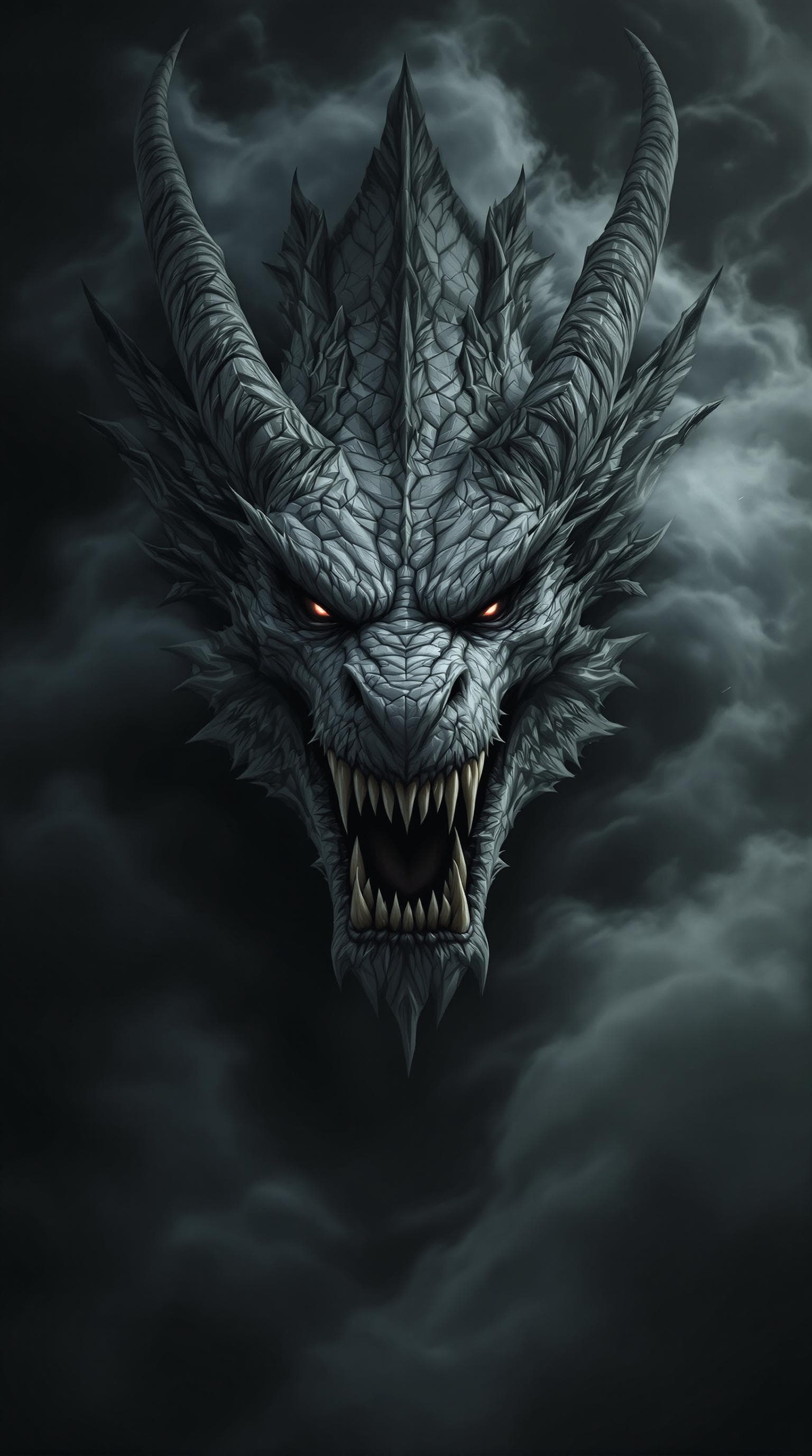 AI generated: The image features a fierce dragon with a highly detailed and textured appearance. Its head is large...
