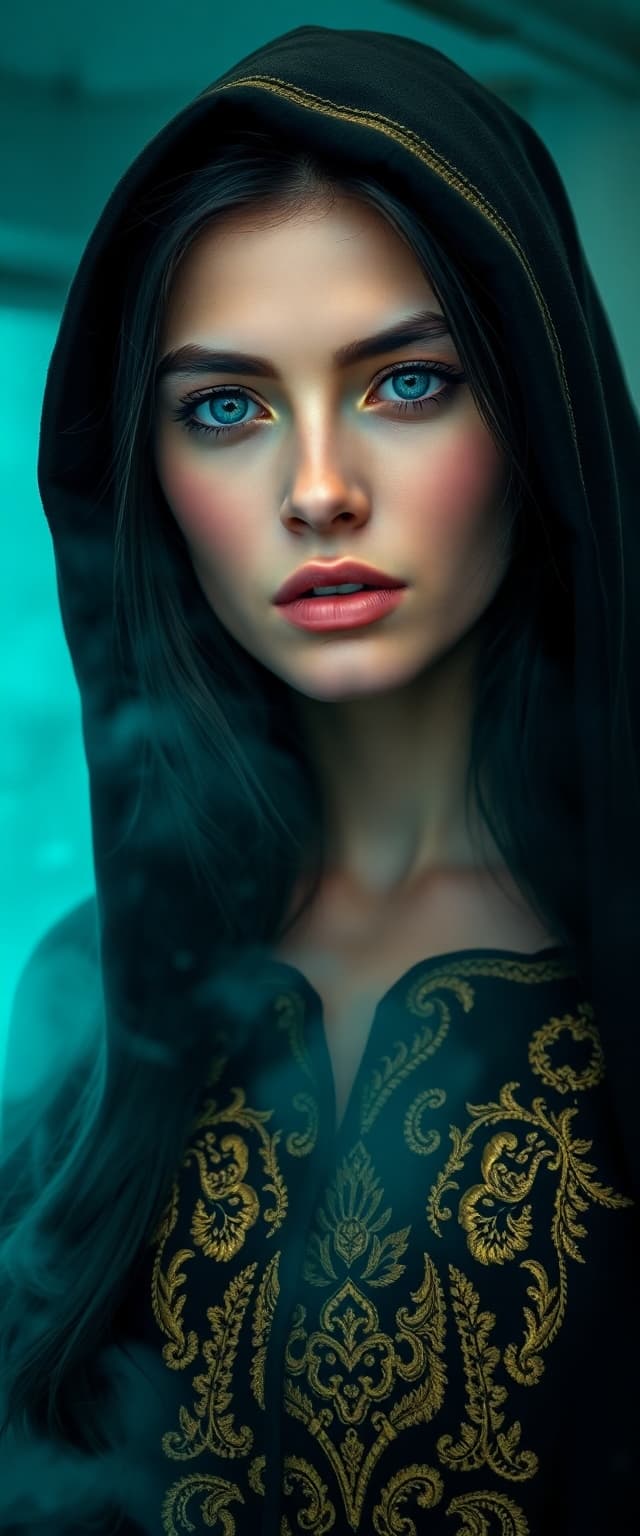 AI generated: "Epic, modern, future-themed full-body portrait photograph depicting a slender Irish supermodel, ear...