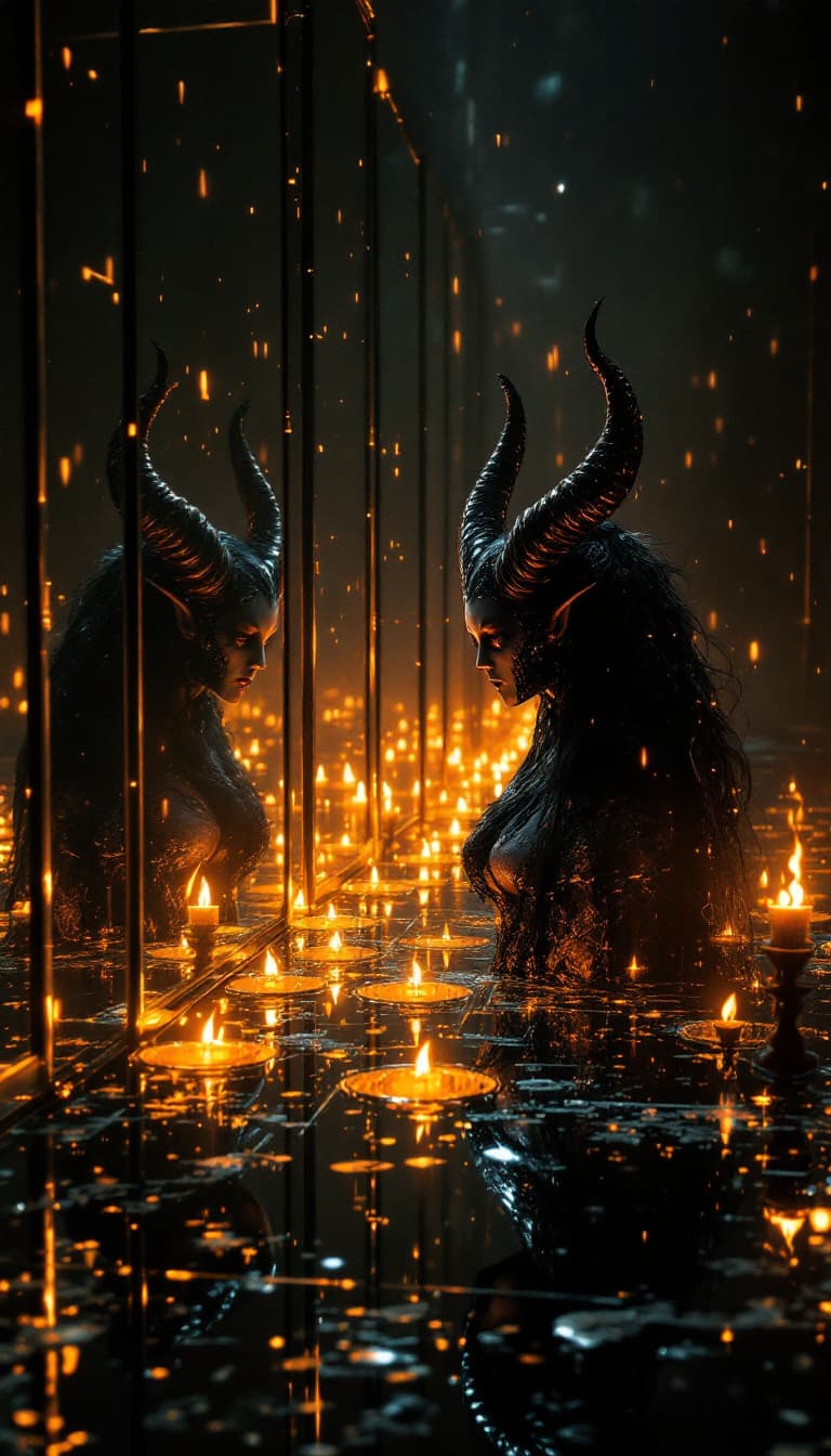 AI generated: (film grain), ultrarealistic 4k, photoart_style, (a demon and a goth witch are looking into an arran...