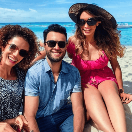 AI generated: image of a billionaire beautiful lady in her early 30s enjoying her success with her family on a vac...