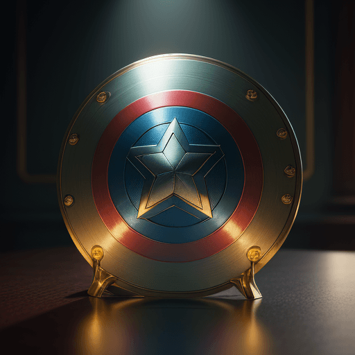 AI generated: Ring on the table with the design and character of Captain america The Ring is gold and blue dark, n...