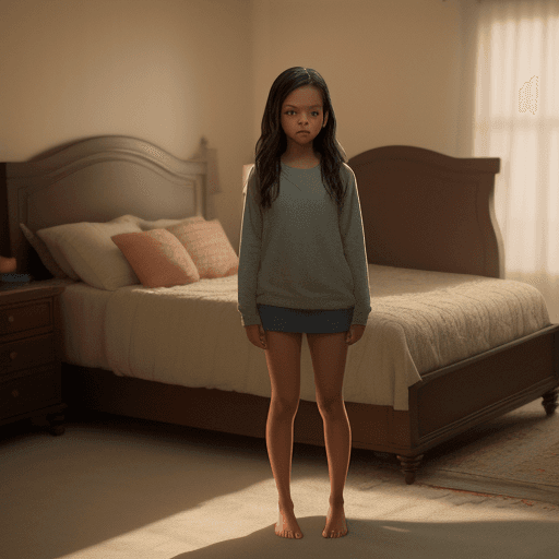 AI generated: jenna ortega standing in bedroom displaying her feet and soles (masterpiece:1.2), (photorealistic:1....