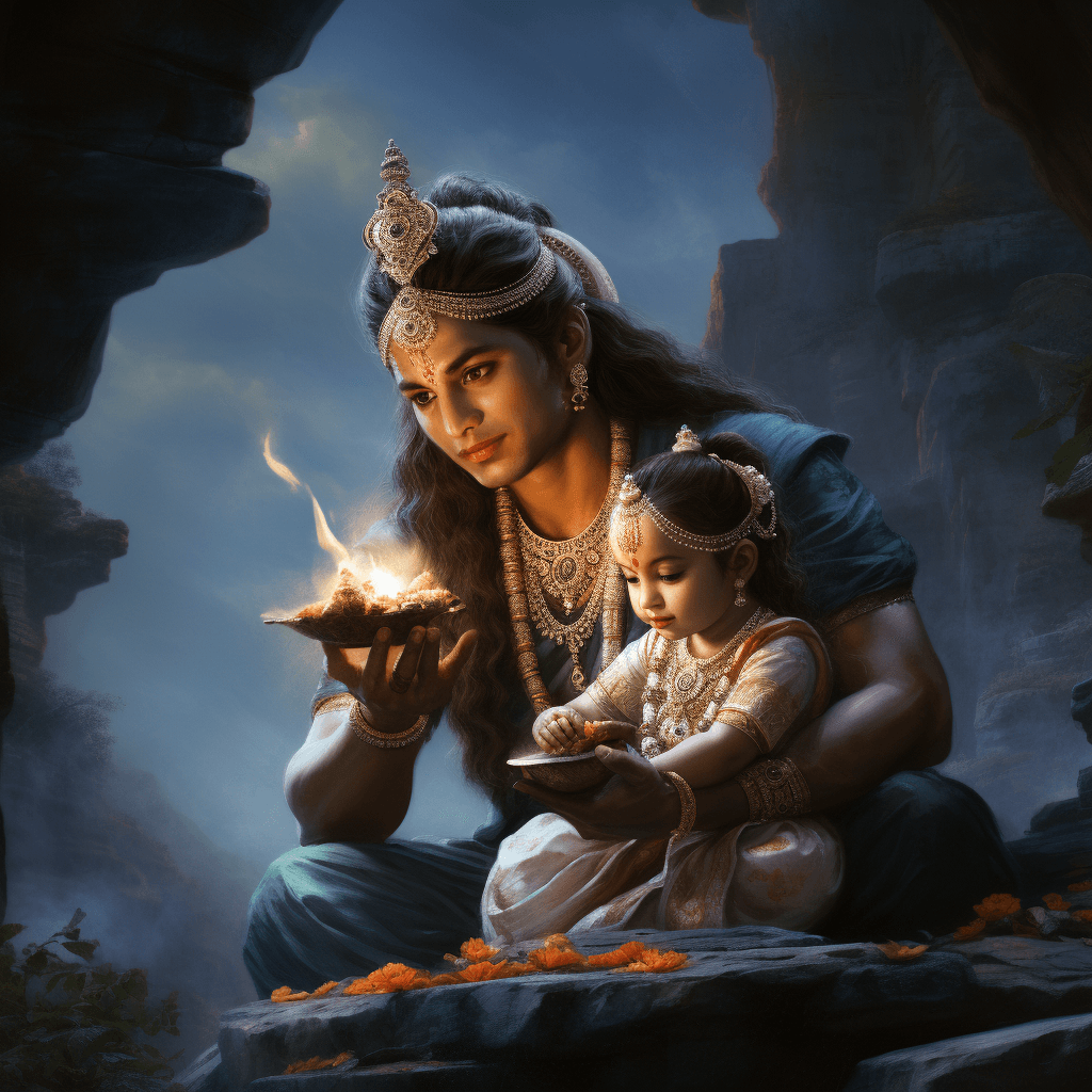 AI generated: In the heavenly abode of Lord Shiva and Goddess Parvati, a delightful twist occurs, When the mischie...