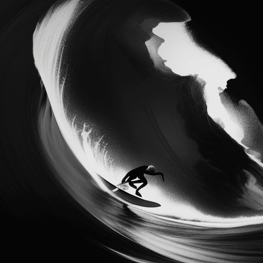 AI generated: Surfer in the style of mysterious abstractions, double exposure, emotional gestural marks, grainy no...
