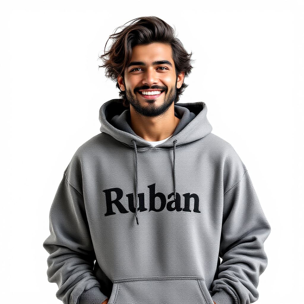AI generated: "1 men, beautiful Indian white boy, (Cute little Loose hair, little beard ) , (wearing a hoodie with...