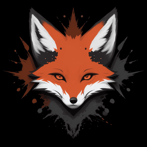 AI generated: The image features a stylized fox logo on a black background with splattered paint.