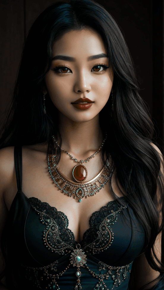 AI generated: Realistic RAW photo of Asian woman with black curly hair and brown (detailed eyes:1.3) in amazing 'c...