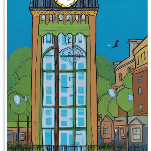 AI generated: a large building with a clock tower on top of it, book cover illustration, imane anys, airbnb, based...