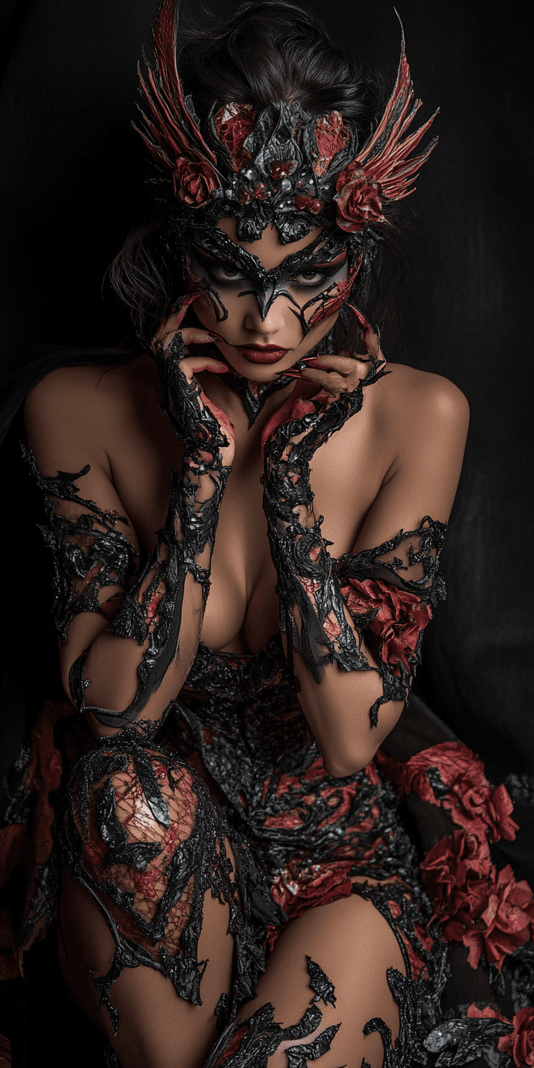 AI generated: A captivating portrait of a woman in elaborate body art and costume, blending elements of gothic and...